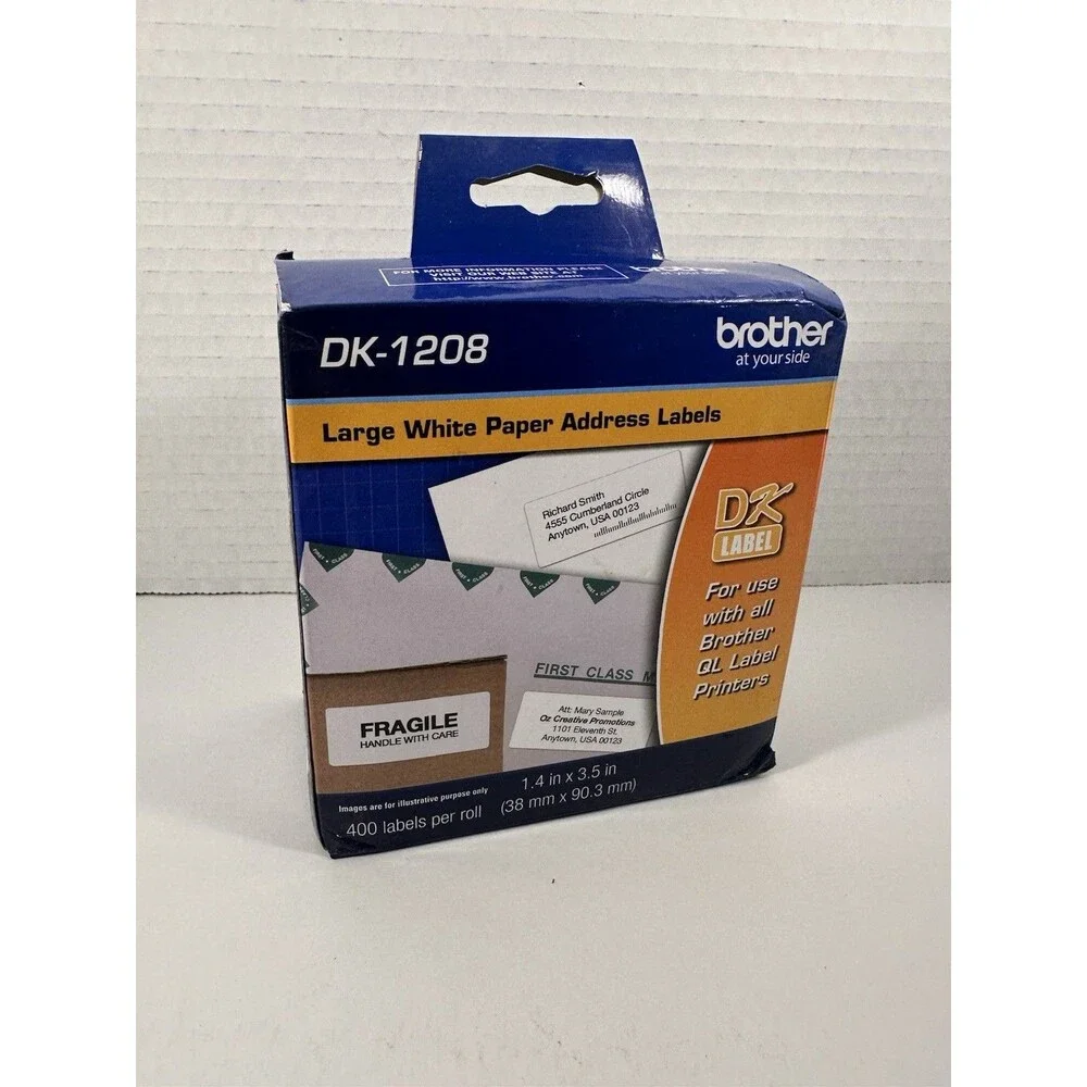 Brother Dk1208 Printer Label Black White 400 Labels Per Roll New Sealed